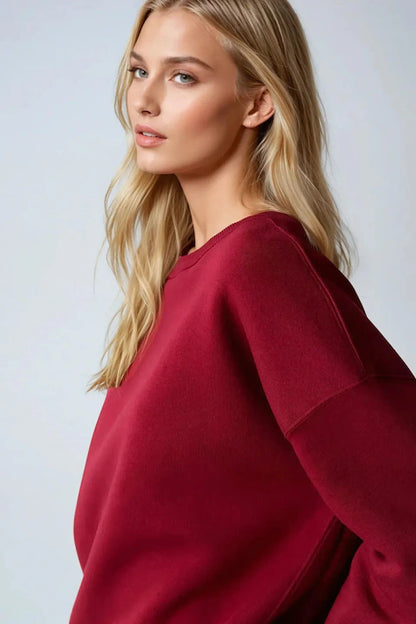 Women's basic oversized sweatshirt, round collar, red